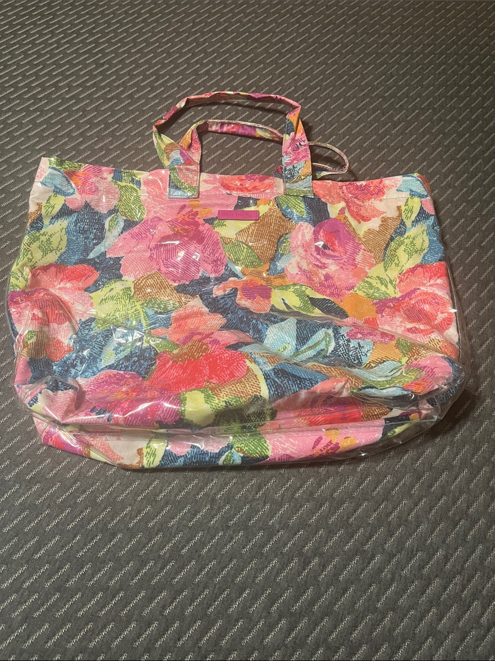 Vera Bradley Pink Floral Vinyl Tote with Multicolor Roses